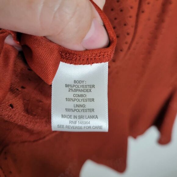 Signature by Robbie Bee Rust Perforated Sleeveless Tied Closure A-Line Dress - Picture 9 of 11